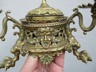 A Fine Victorian Gothic Style Heavy Brass Inkwell/Candlestick c1880s 3