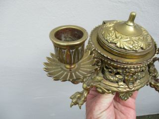 A Fine Victorian Gothic Style Heavy Brass Inkwell/Candlestick c1880s 4
