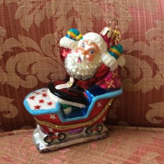 Christopher Radko Santa In A Roller Coaster Car Glass Christmas Ornament Poland