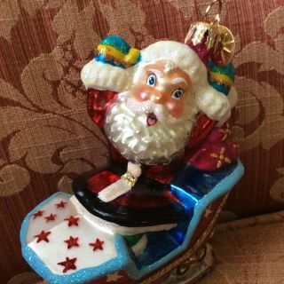 Christopher Radko Santa In A Roller Coaster Car Glass Christmas Ornament Poland 2
