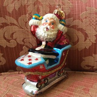 Christopher Radko Santa In A Roller Coaster Car Glass Christmas Ornament Poland 7