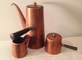 Vintage Esquire Copper Tea Pot,  Sugar Bowl & Creamer W/side Handles 3 Piece Set