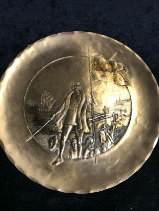 Knights Of Columbus - " Columbus Discovers America " Bronze Plate 1972