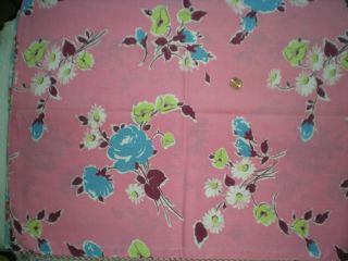 Floral On Pink Intact Vtg Feedsack Quilt Sewing Doll Clothes Craft Dress Fabric