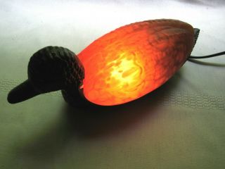 Vintage Cast Iron & Amber Glass Duck Table Accent Lamp Soft Glow Light