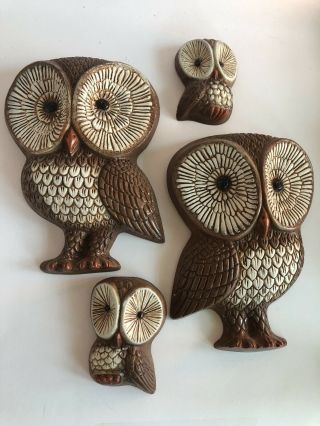 Vintage Set Of 4 Owl Wall Plaques Home Interiors Homco Decoration Light Weight