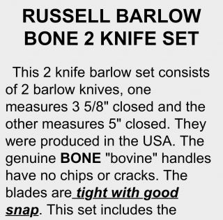 Vintage J Russell USA Made Barlow Pocket Knife Set granddaddy Green River 8