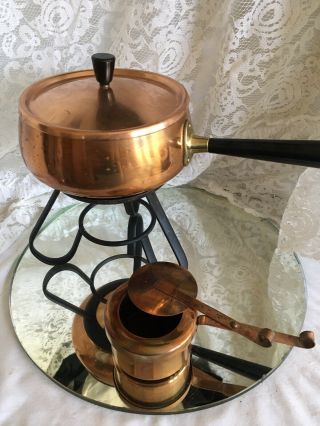 Vintage Mid - Century Modern Copper Fondue Pot Chafing Dish