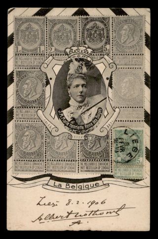 Vintage Belgium Stamps & Queen Pc Patriotic To Portugal