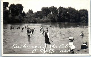 Crete,  Nebraska Rppc Real Photo Postcard " Bathing In The Blu " Blue River 1921
