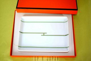 Authentic Porcelain Hermes Plate Rhythm White Light Green Silver W/box