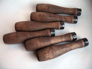 Set Of 6 Vintage Wood Handles - Metal Neck - Hole Drilled Old Stock - For Ho