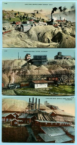 3 1910 Cripple Creek Co Ajax Mine & Vindicator Mine Portland Mine Gold Mining