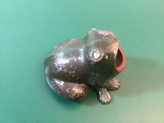 Antique Froggie Ashtray Paper Weight Open Mouth Frog Cast Metal 1920