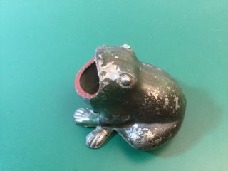 Antique FROGGIE Ashtray Paper Weight Open Mouth Frog Cast Metal 1920 3