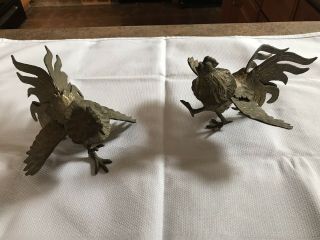 Vintage (1960’s) Brass Fighting Roosters Cocks Statues Sculptures.