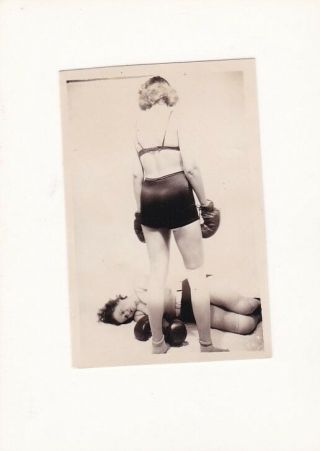 Vintage Silver Photograph Arcade Women Boxing Cat Fight 1950
