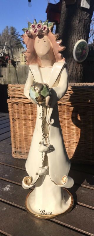 Blue Sky By Heather Goldminc " Peace On Earth " Angel Candle Holder 15 " Bo.  9/11