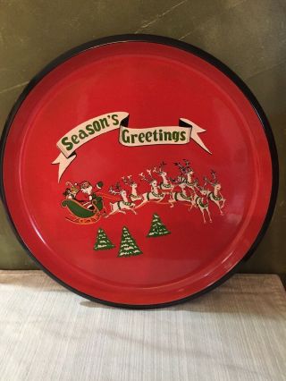 Vintage Christmas Serving Tray Holiday Seasons Greetings - Santa Reindeer