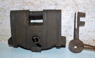 Old Indian Antique Iron Padlock With Key Rare Collectible Hand Carved Lock & Key