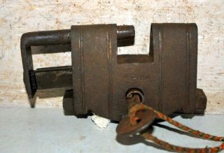 Old Indian Antique Iron Padlock With key Rare Collectible Hand Carved Lock & Key 4