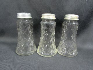 Vintage Clear Glass Quilted Diamond Pattern Salt And Pepper Shakers Set Of 3