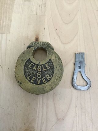 Antique Six Lever Push Key Pancake Padlock - Eagle