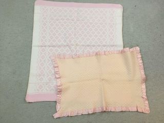 2 Vintage Baby Crib Receiving Blankets Pink Cotton Reverse Design