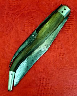 Knife Navaja Spanish 19th Antique Albacete horn Couteau Ancien poche 34 cm open 6