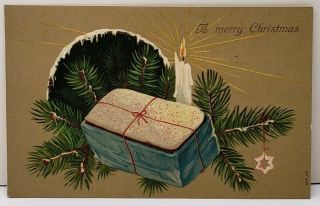 Merry Christmas Pine Branch Candle Light Star Ornament Quaint Postcard E18