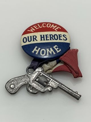 Ww1 June 28,  1919 Welcome Home Our Heroes Geneseo N.  Y.  1 1/2 " Pinback W/ribbons