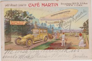 Cafe Martin Blimp & Old Auto Comic Theme Advertising Pc,  B 