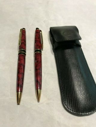Waterman Paris Oriental Red Expert Ii Ballpoint Pen & Pencil Set In Black Case