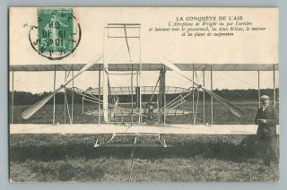 Wright Brothers Airplane In France—early Aviation Biplane Antique Cpa 1908