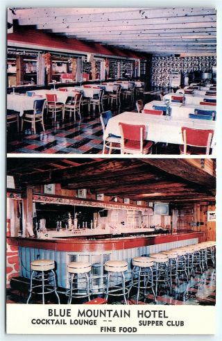 Postcard Pa Fishing Creek Valley Blue Mountain Hotel Skeet Club Bar Dining Room