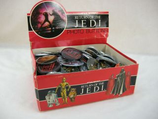 Nos 1983 Star Wars Rotj Return Of The Jedi 144 Pinback Buttons Store Display Box