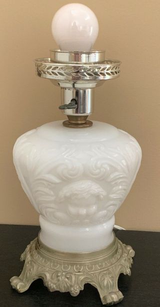 Vintage Milk Glass Embossed Cherub Globe Lamp