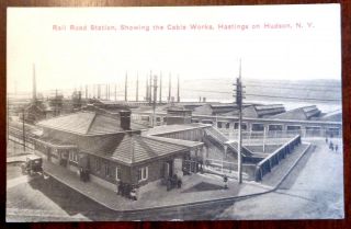 Vintage Ny Rr Postcard Railroad Station Hastings York Hudson River Photo Art