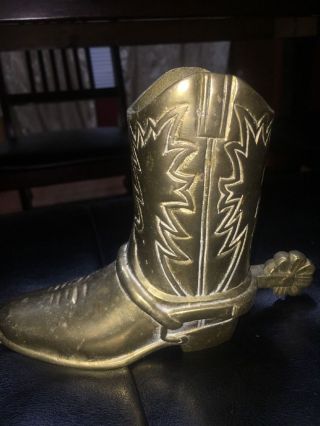 Solid Brass Western Cowboy Boot Vase 5 " Tall 1 Pound 10 Ounces