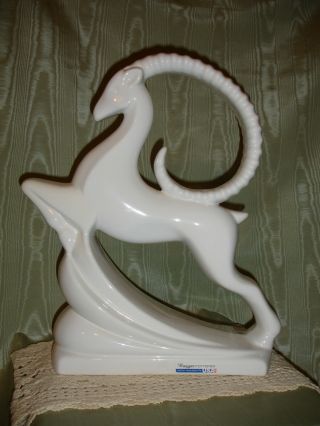 Large Pair Art Deco Style Royal Haeger Ceramic Porcelain Leaping Gazelles L@@k