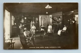 Rppc Rare Alexandria Minnesota Hotel Blake Interior Lounging Room Photo Postcard