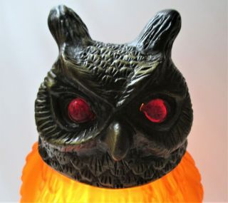 Owl Night Light Amber Glass Lamp Cast Iron Brass Base Red Glass Eyes Halloween 2