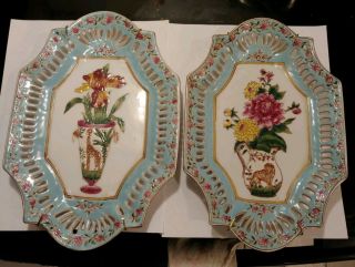 Set Of 2 Oriental Accent Decorative Plates With Wall Hangers