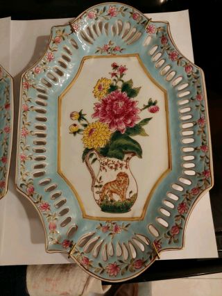 Set of 2 ORIENTAL ACCENT DECORATIVE PLATES WITH WALL HANGERS 3