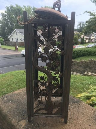 Antique Style Unique Hanging Light Fixture Wood And Metal Ornate Flower Designs 7