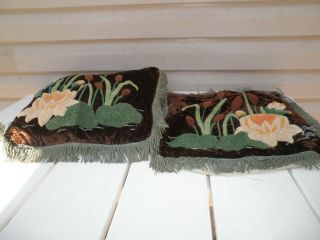 Collectible Vintage Slip Covers For Throw Pillows (pair) Brown Cattails 1930 