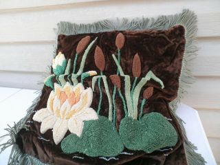 Collectible Vintage Slip Covers For Throw Pillows (Pair) Brown Cattails 1930 ' s 2