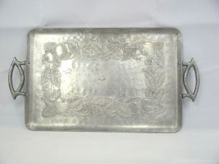 Vintage Everlast Forged Aluminum Hammered Serving Tray With Handles Tomato Vines