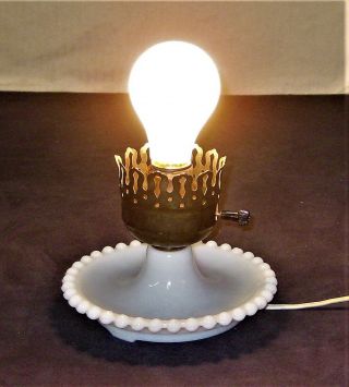 Antique Brass Hurricane Electric Lamp W/ Milk Glass Base.