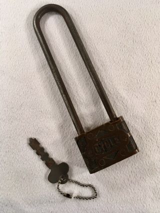 Vintage Cast Brass Bike Cycle Lock Bicycle Padlock 6 3/4” Length With Key